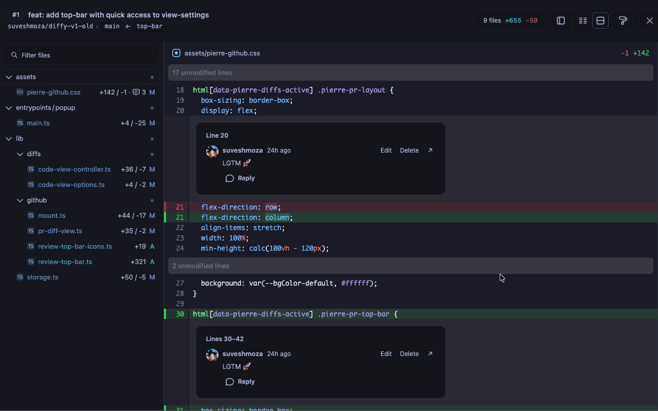 diffy showcasing the inline comments feature