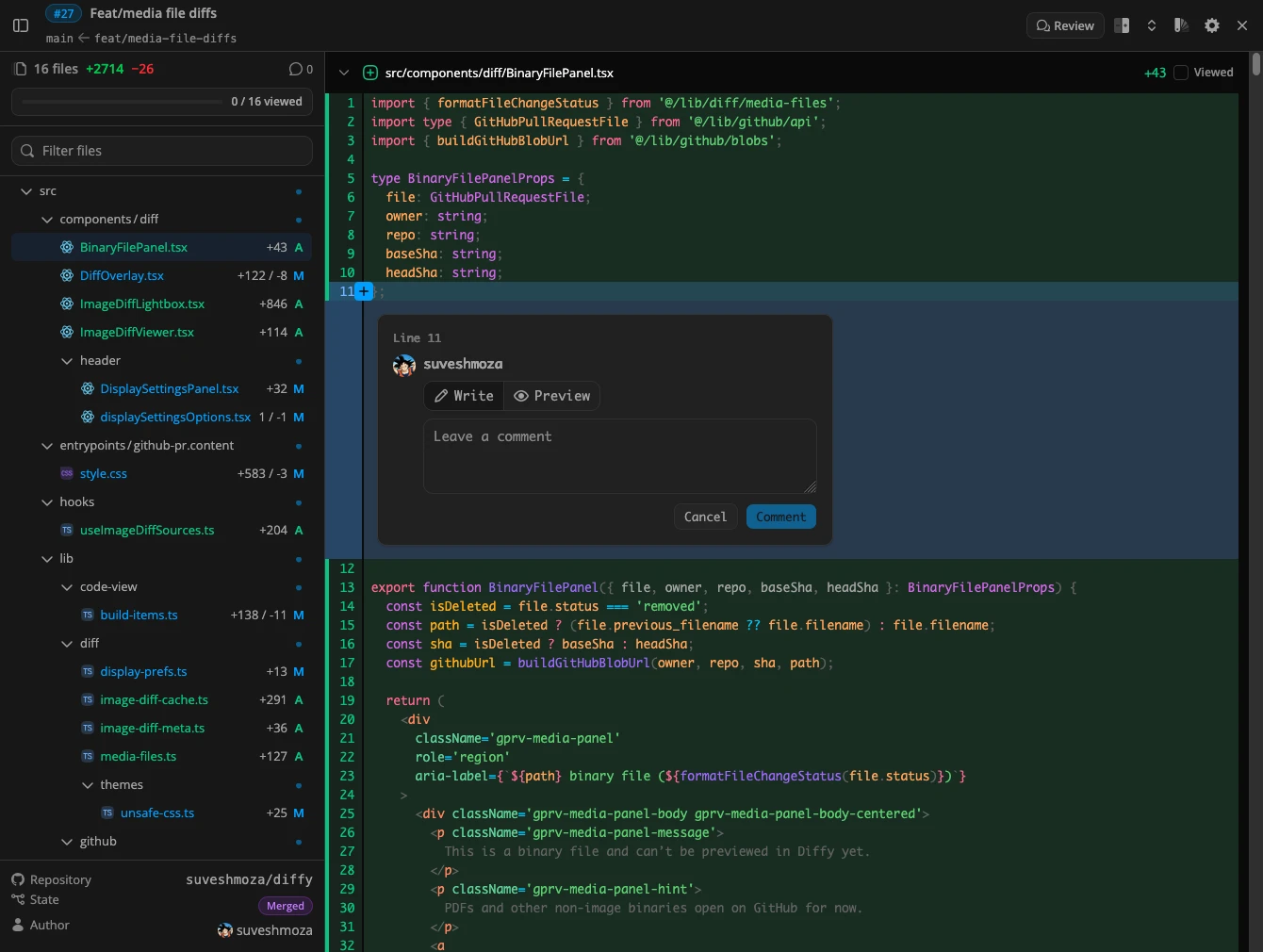 Inline comment composer with edit and preview tabs