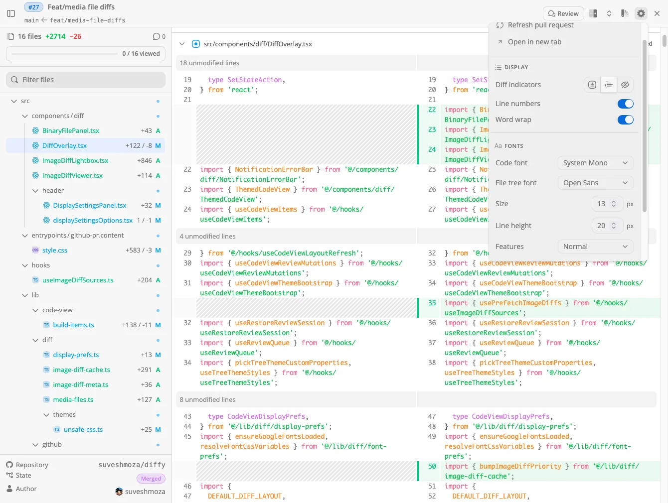 Customization panel for fonts, indicators, and layout options