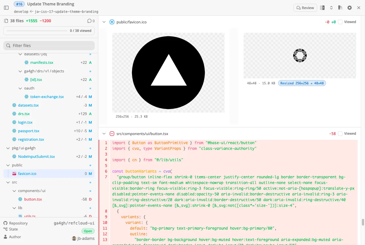 Side-by-side image diff for a binary asset next to code changes